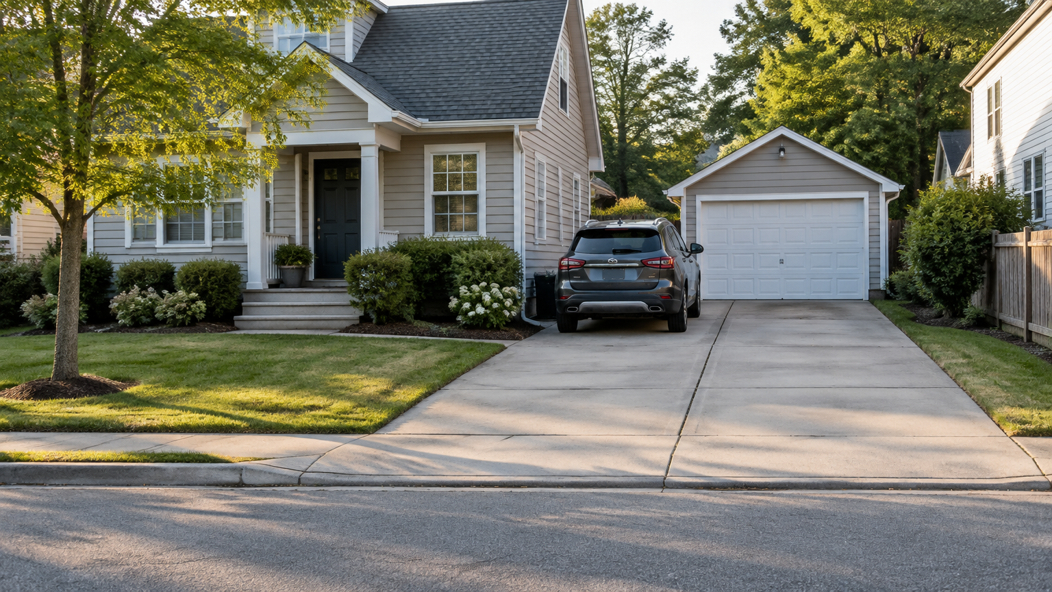 Private residential driveway with an available parking space
